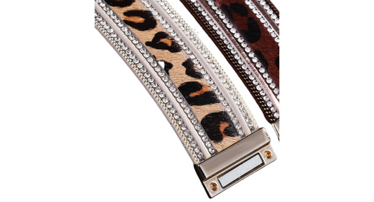 Leopard vegan leather magnetic bracelet