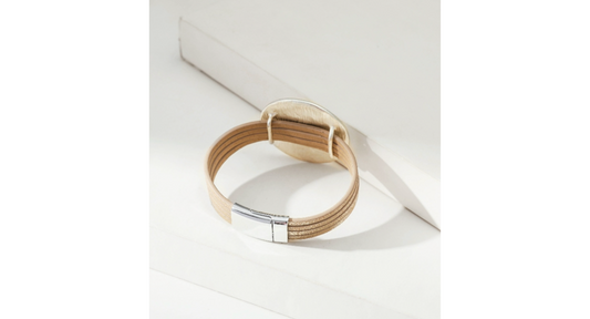 Vegan leather disc magnetic bracelet