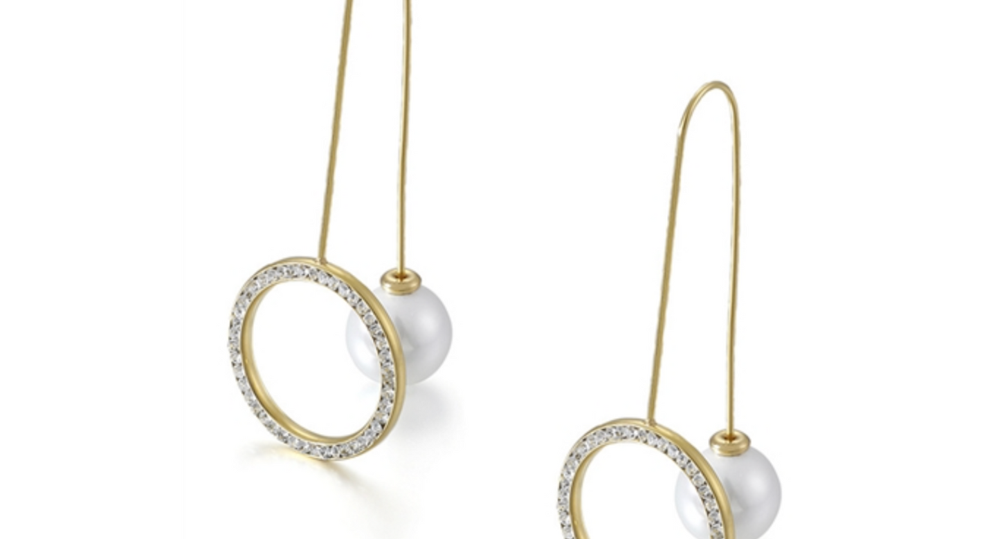 Pearl Gold tone drop earrings